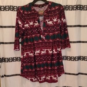 Festive Red and White Reindeer Tunic